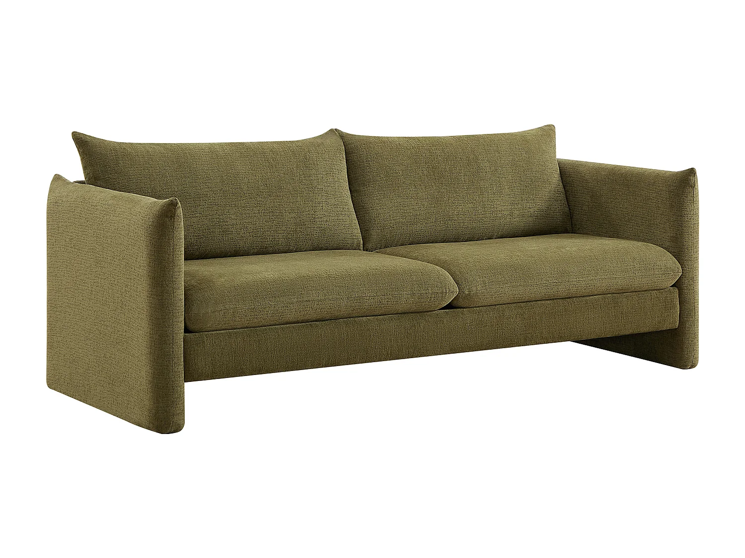 Canapé 3 places et fauteuil en tissu chenille vert GORAZI