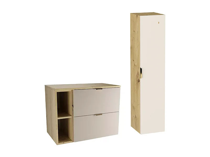 Set per bagno 80 cm Mobile con ripiano Scaffale Colonna Rovere Artisan / Kashmir Orio