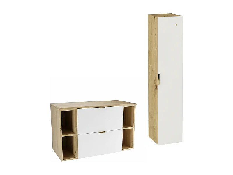 Badkamerset 100 cm Kast met blad Rekken Kolom Eiken Artisan / Wit Orio