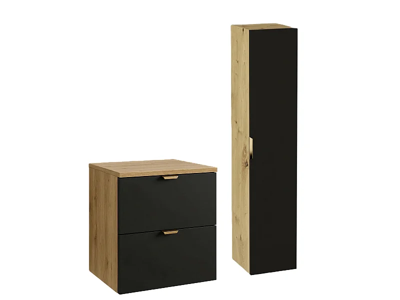 Badkamerset 60 cm Kast met blad Kolom Eiken Artisan / Zwart Orio