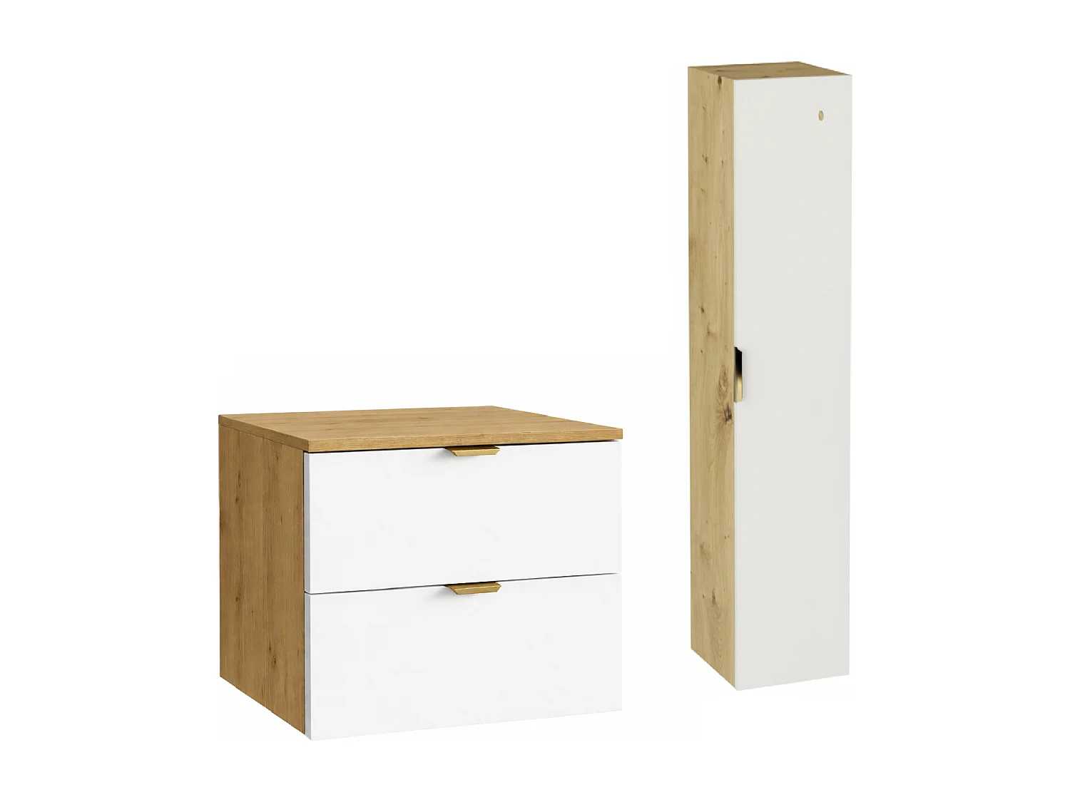 Conjunto para baño 80 cm Armario con encimera Columna Roble Artisan / Blanco Orio