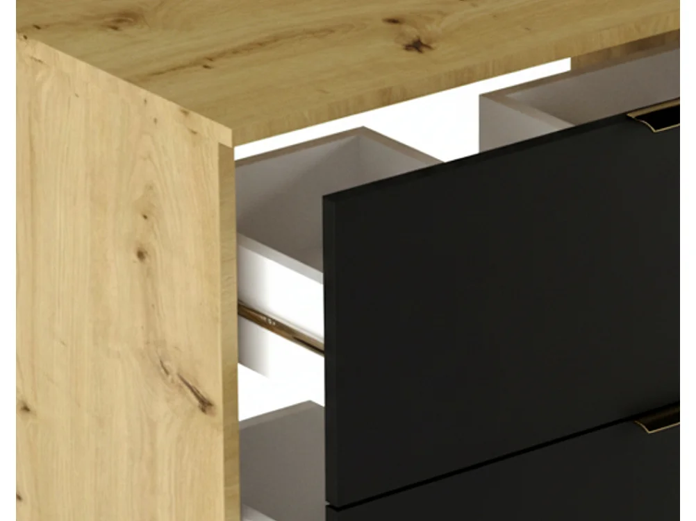 Badezimmer-Set 100 cm Schrank mit Arbeitsplatte Regal Säule Eiche Artisan / Schwarz Orio