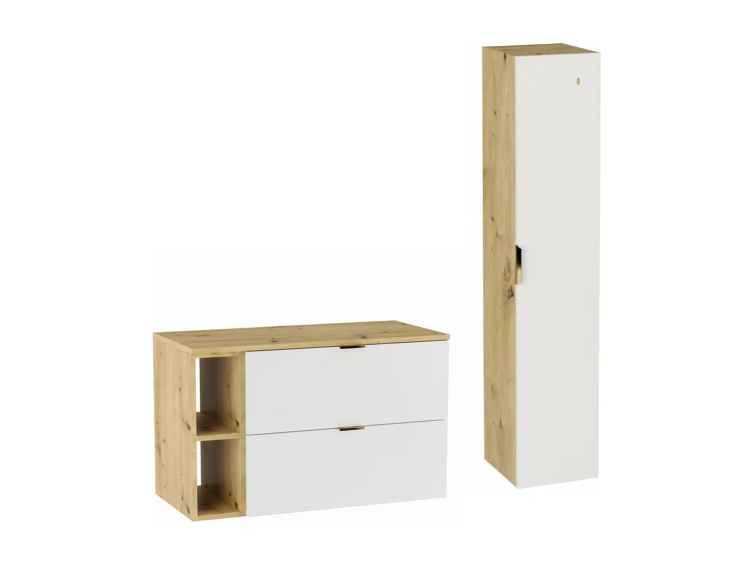 Badkamerset 100 cm Kast met blad Rek Punt Eiken Artisan / Wit Orio