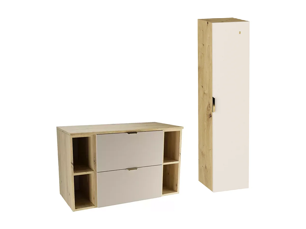 Badkamerset 100 cm Kast met werkblad Rekken Kolom Eiken Artisan / Kasjmier Orio