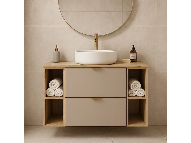 Badkamerset 100 cm Kast met werkblad Rekken Kolom Eiken Artisan / Kasjmier Orio