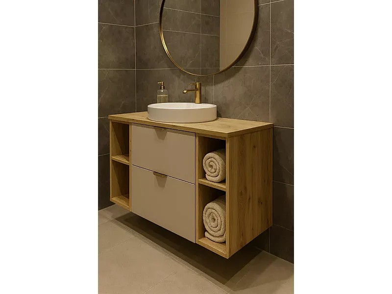 Badkamerset 100 cm Kast met werkblad Rekken Kolom Eiken Artisan / Kasjmier Orio