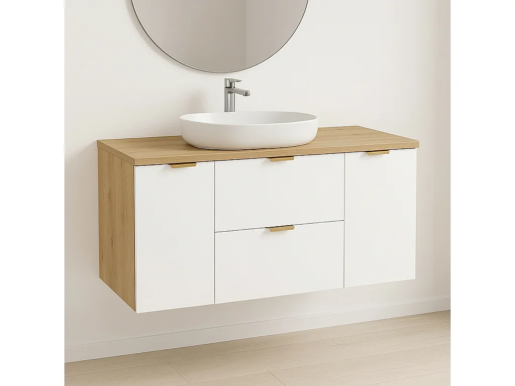 Badkamerset 120 cm Kast met blad Kolom Eiken Artisan / Wit Orio