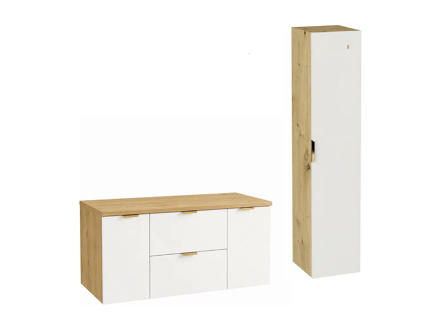 Badkamerset 120 cm Kast met blad Kolom Eiken Artisan / Wit Orio