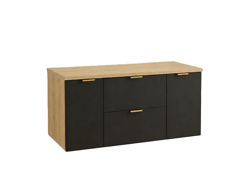 Badezimmer-Set 120 cm Schrank mit Waschtisch Säule Eiche Artisan / Schwarz Orio