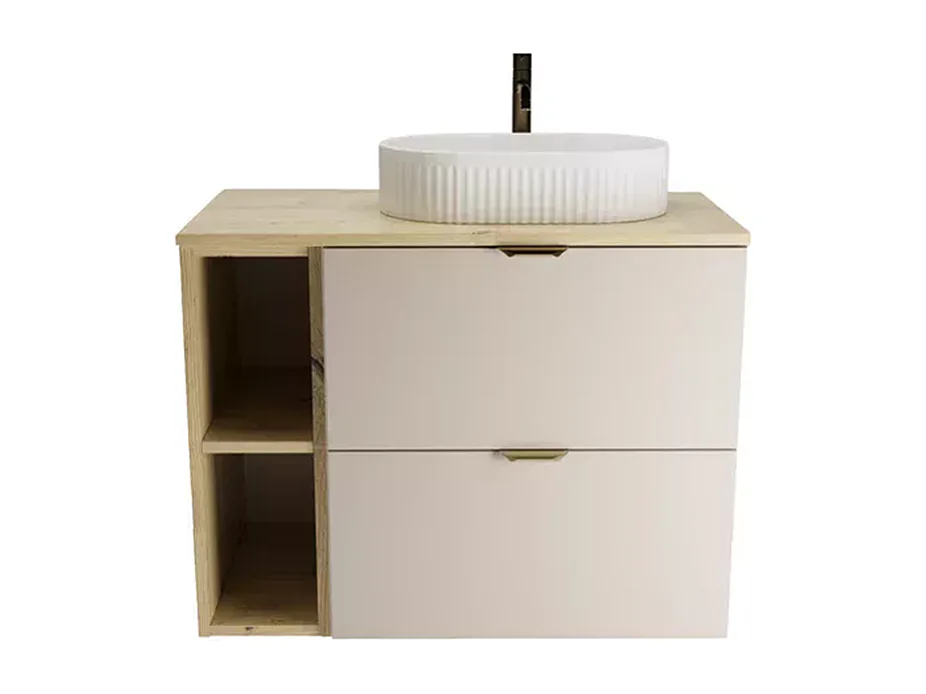 Conjunto para baño 80 cm Armario con encimera, estantería y lavabo Roble Artisan / Cachemira Orio