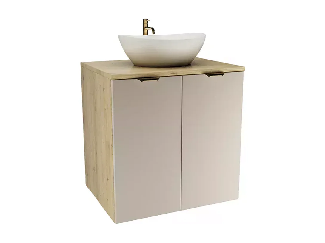 Ensemble pour salle de bain 60 cm Armoire avec plan de travail et lavabo 2 portes Chêne Artisan / Cachemire Orio