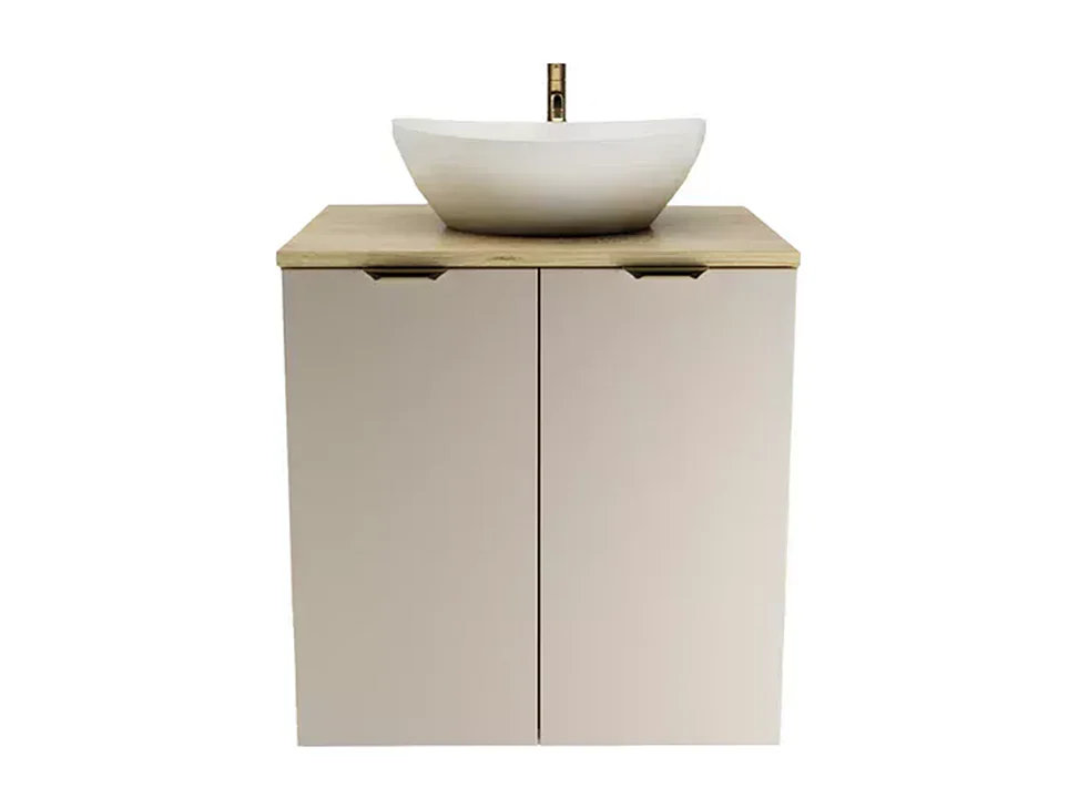 Ensemble pour salle de bain 60 cm Armoire avec plan de travail et lavabo 2 portes Chêne Artisan / Cachemire Orio