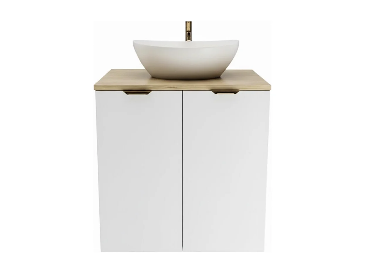 Ensemble pour salle de bain 60 cm Armoire avec plan de travail et lavabo 2 portes Chêne Artisan / Blanc Orio