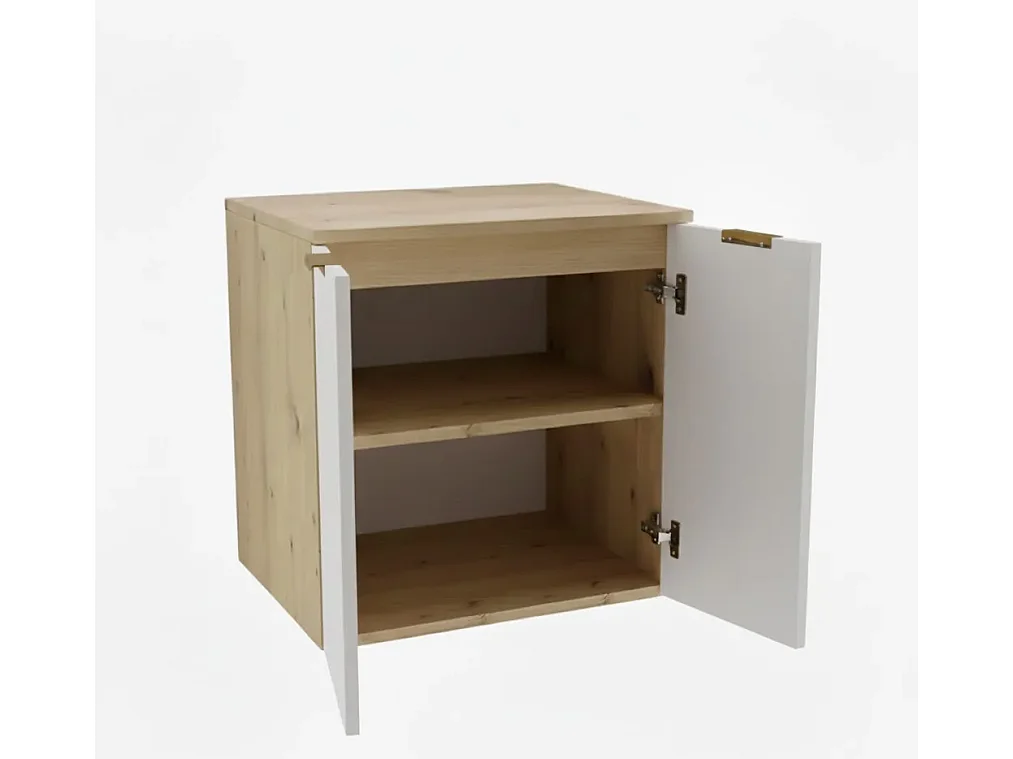 Ensemble pour salle de bain 60 cm Armoire avec plan de travail et lavabo 2 portes Chêne Artisan / Blanc Orio