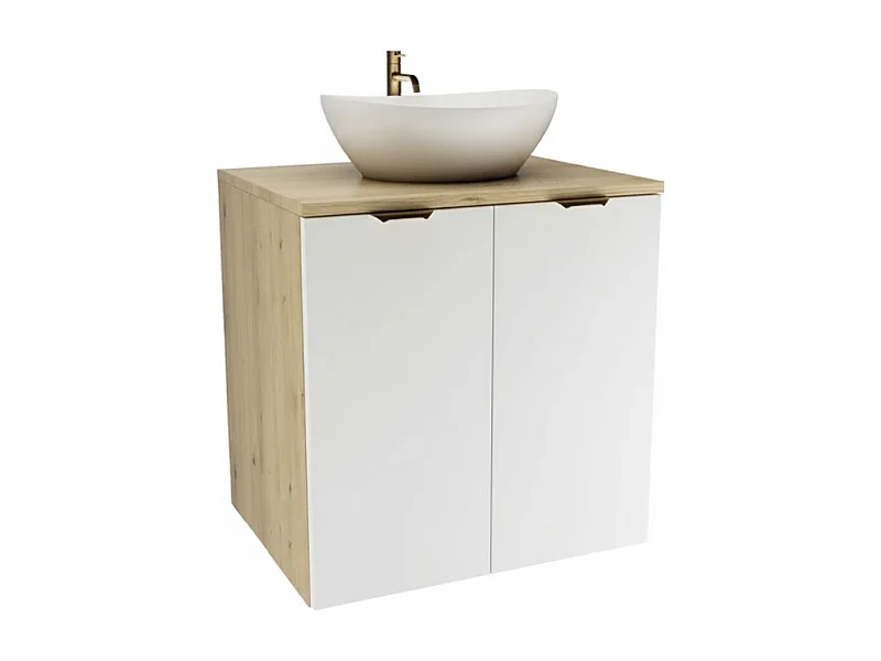 Ensemble pour salle de bain 60 cm Armoire avec plan de travail et lavabo 2 portes Chêne Artisan / Blanc Orio