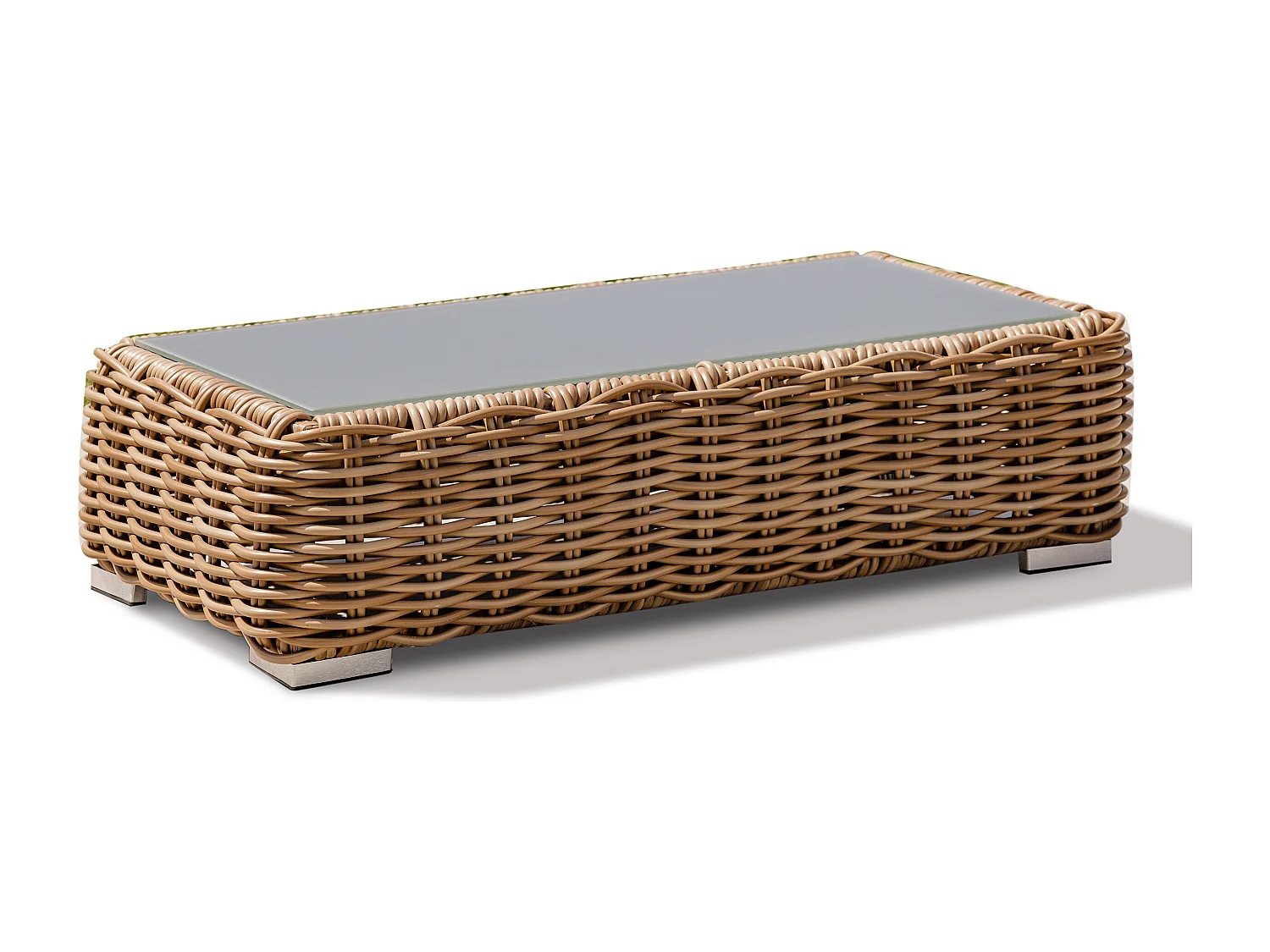 Mesa de centro en resina trenzada  y tablero de vidrio
