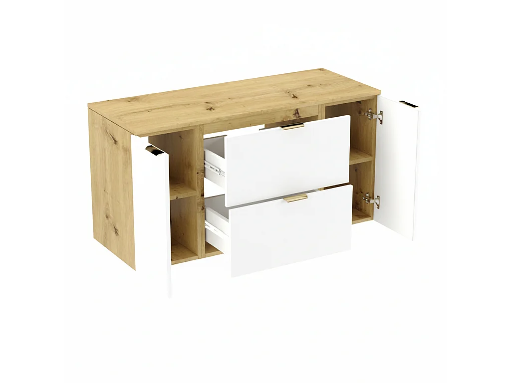 Waschbeckenschrank mit Waschtischplatte 120 cm, 2 Schubladen, 2 Türen, Eiche Artisan / Weiß Orio