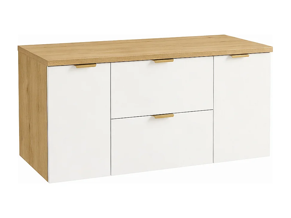 Waschbeckenschrank mit Waschtischplatte 120 cm, 2 Schubladen, 2 Türen, Eiche Artisan / Weiß Orio