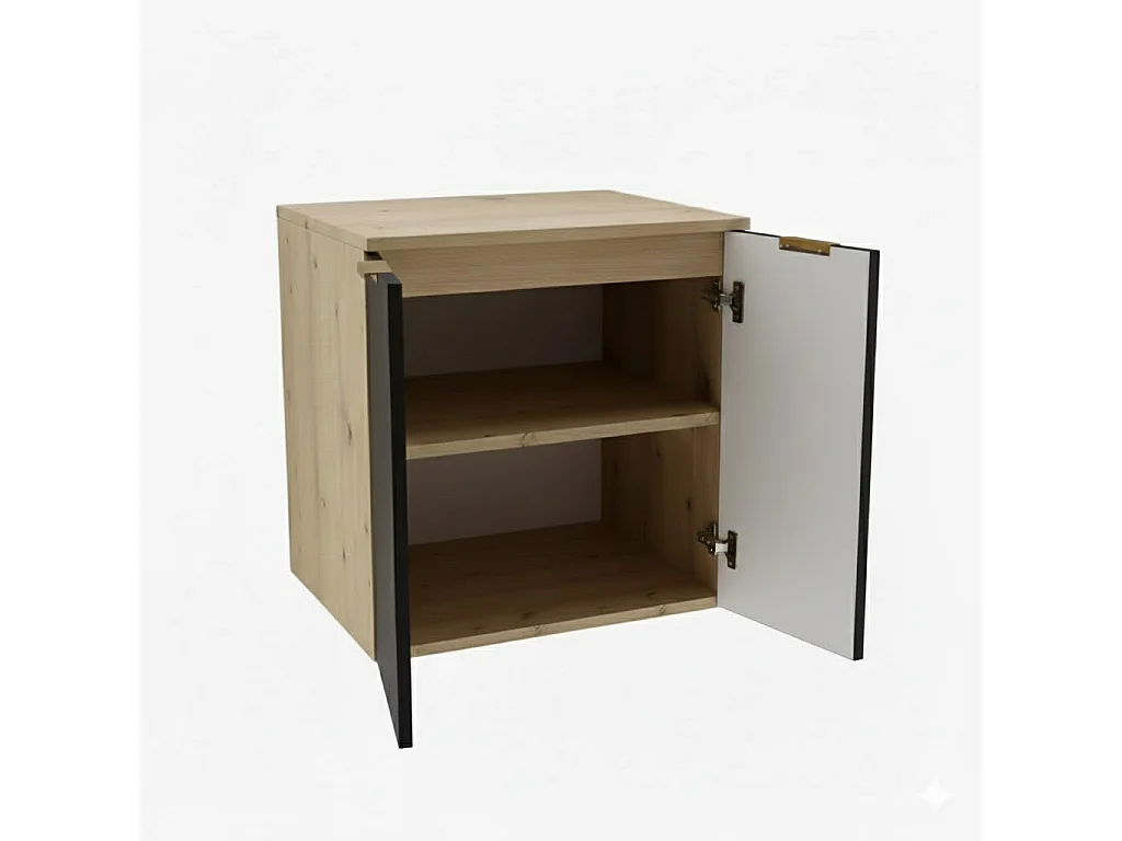 Meuble sous lavabo avec plateau 60 cm, 2 portes, chêne Artisan / noir Orio