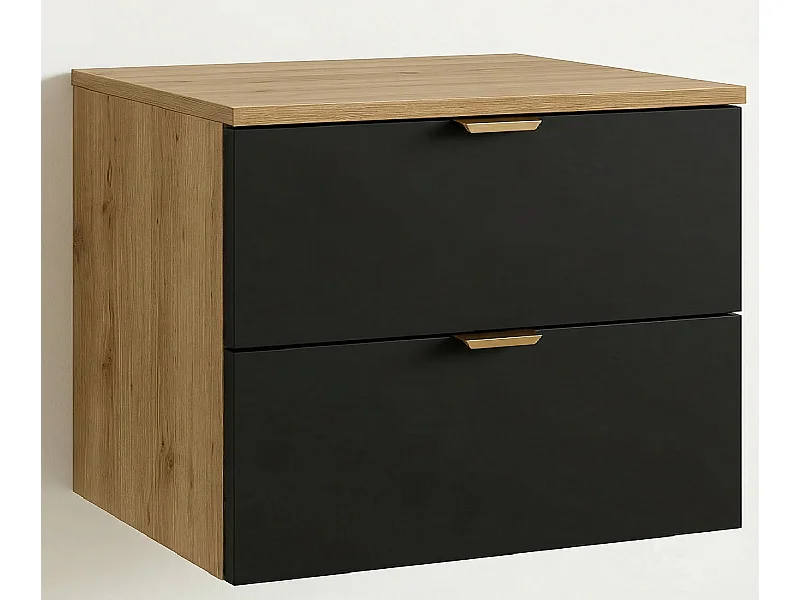 Meuble sous lavabo avec plan de travail 80 cm, 2 tiroirs, chêne Artisan / noir Orio