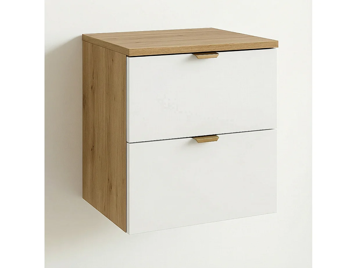 Waschbeckenunterschrank mit Waschtischplatte 60 cm, 2 Schubladen, Eiche Artisan / Weiß Orio