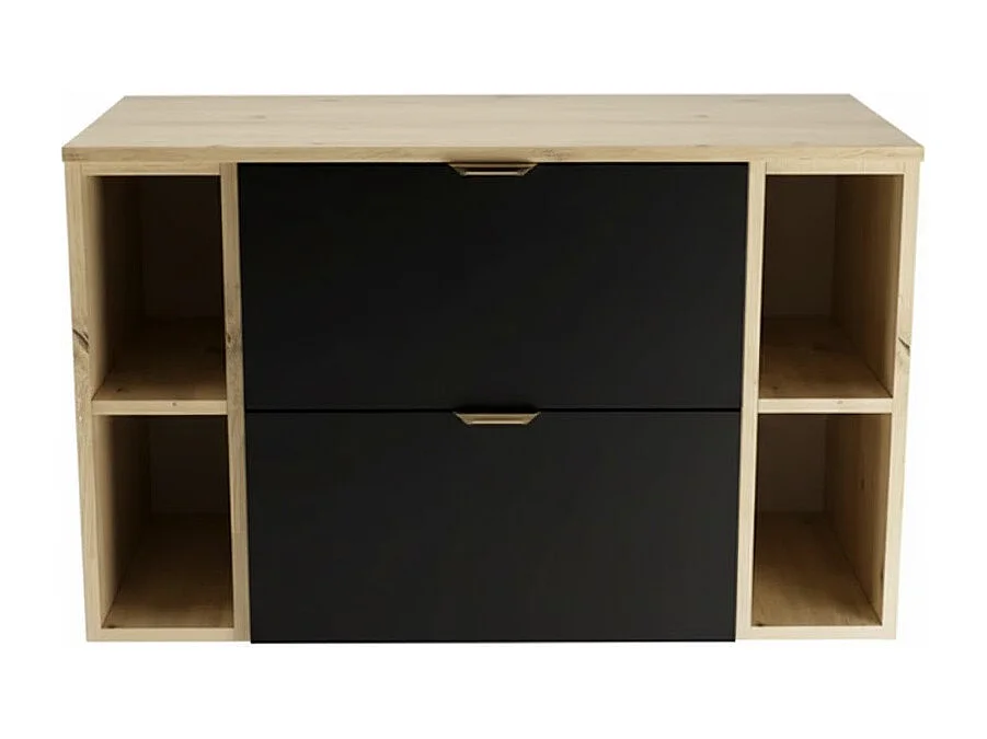 Ensemble pour salle de bain 100 cm Armoire avec plateau et étagères Chêne Artisan / Noir Orio