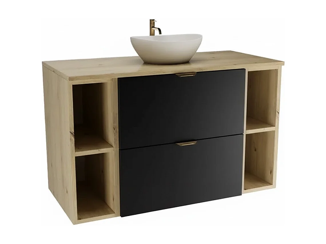Ensemble pour salle de bain 100 cm Armoire avec plateau et étagères Chêne Artisan / Noir Orio