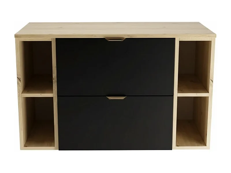 Ensemble pour salle de bain 100 cm Armoire avec plateau et étagères Chêne Artisan / Noir Orio