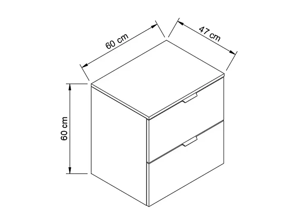 Meuble sous lavabo avec plateau 60 cm, 2 tiroirs, chêne Artisan / noir Orio