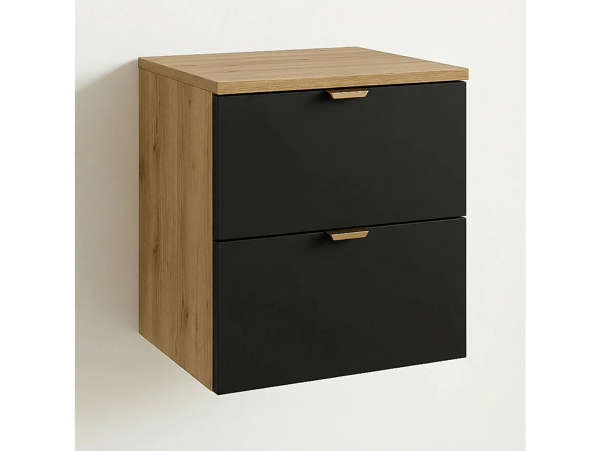 Ensemble pour salle de bain 80 cm Armoire avec plateau, étagère et lavabo Chêne Artisan / Noir Orio