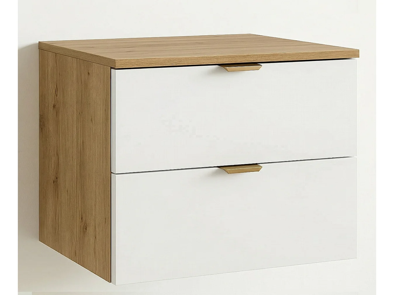 Waschbeckenunterschrank mit Waschtischplatte 80 cm, 2 Schubladen, Eiche Artisan / Weiß Orio