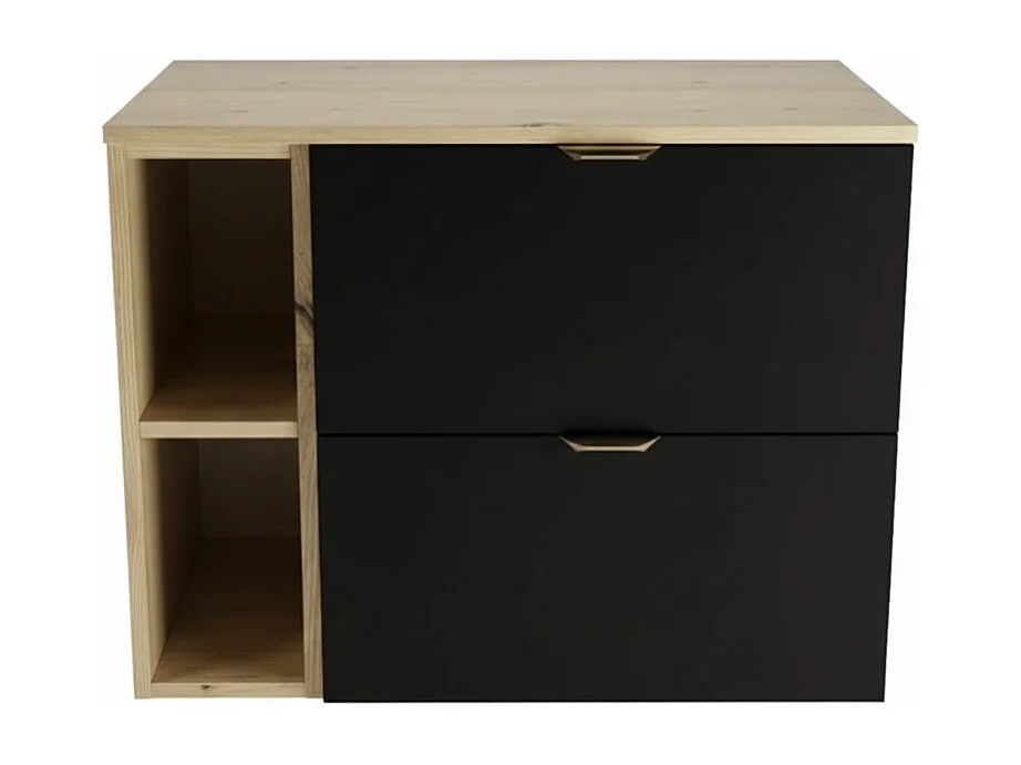 Ensemble pour salle de bain 80 cm Armoire avec plateau et étagère Chêne Artisan / Noir Orio