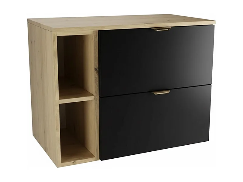 Ensemble pour salle de bain 80 cm Armoire avec plateau et étagère Chêne Artisan / Noir Orio