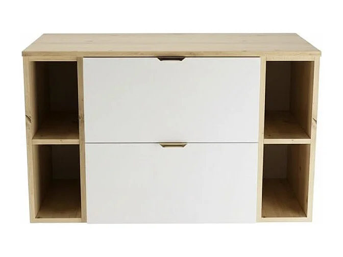 Badezimmer-Set 100 cm Schrank mit Arbeitsplatte und Regalen Eiche Artisan / Weiß Orio
