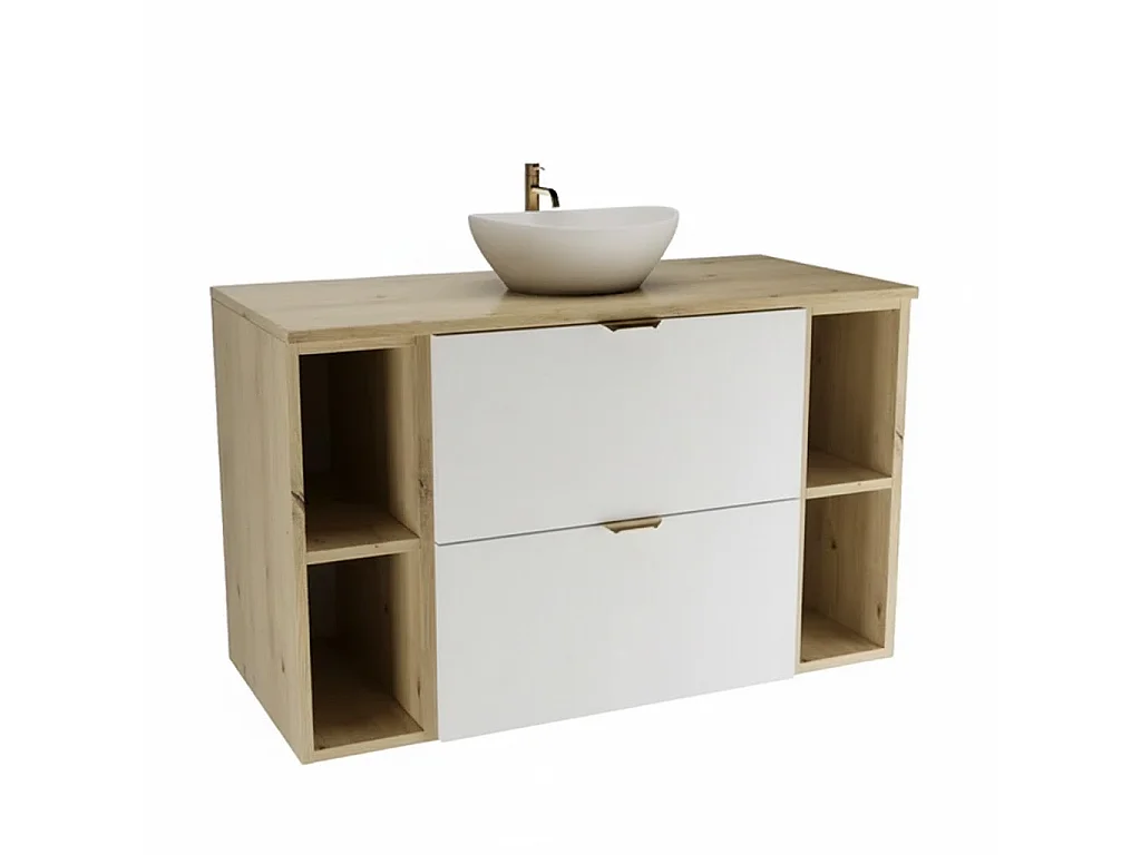 Conjunto para baño 100 cm Armario con encimera y estanterías Roble Artisan / Blanco Orio