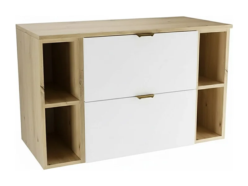 Badezimmer-Set 100 cm Schrank mit Arbeitsplatte und Regalen Eiche Artisan / Weiß Orio