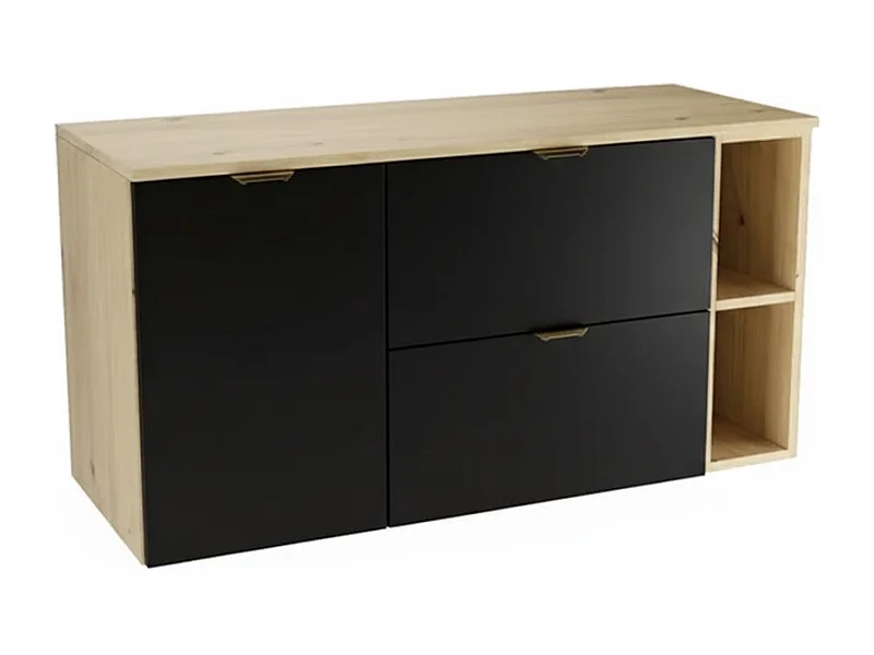 Ensemble pour salle de bain 120 cm Armoire avec plateau Armoire avec panier Étagère Chêne Artisan / Noir Orio