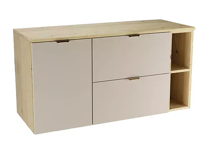 Badezimmer-Set 120 cm Schrank mit Arbeitsplatte Schrank mit Korb Regal Eiche Artisan / Kaschmir Orio
