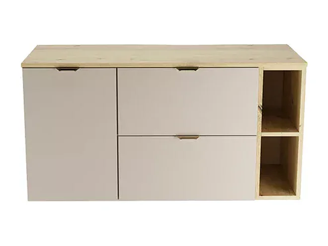 Badezimmer-Set 120 cm Schrank mit Arbeitsplatte Schrank mit Korb Regal Eiche Artisan / Kaschmir Orio