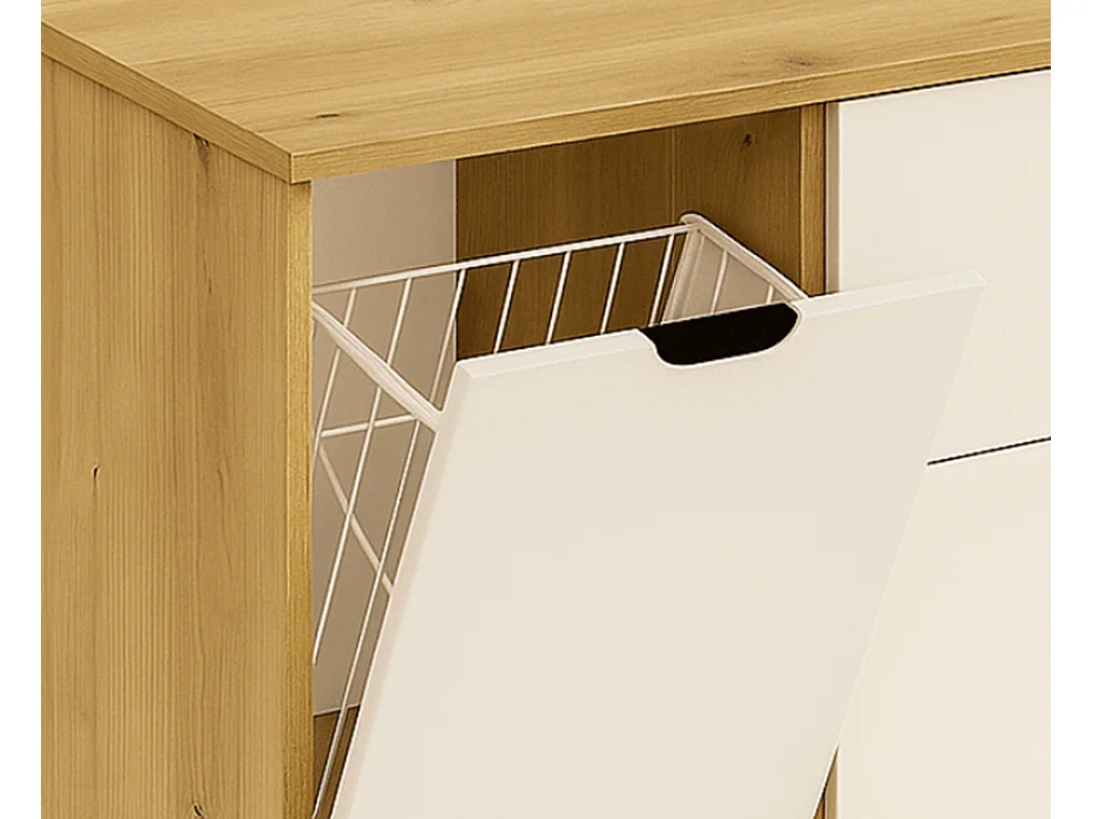 Badezimmer-Set 120 cm Schrank mit Arbeitsplatte Schrank mit Korb Regal Eiche Artisan / Kaschmir Orio