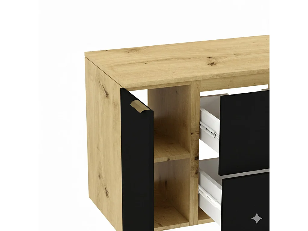 Meuble sous lavabo avec plan de travail 120 cm, 2 tiroirs, 2 portes, chêne Artisan / noir Orio