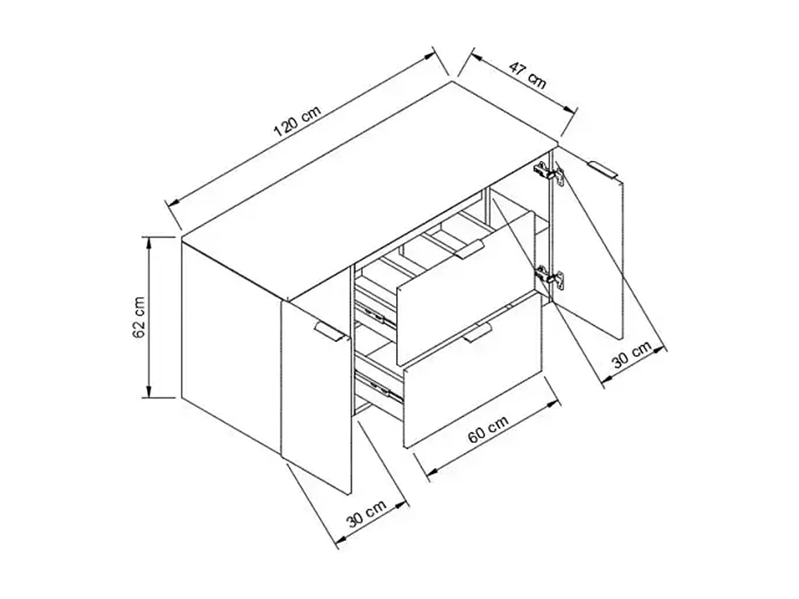 Meuble sous lavabo avec plan de travail 120 cm, 2 tiroirs, 2 portes, chêne Artisan / noir Orio