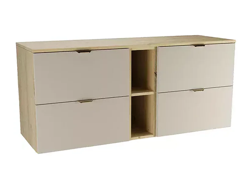 Badezimmer-Set 140 cm Schrank mit Arbeitsplatte und Regal Eiche Artisan / Kaschmir Orio