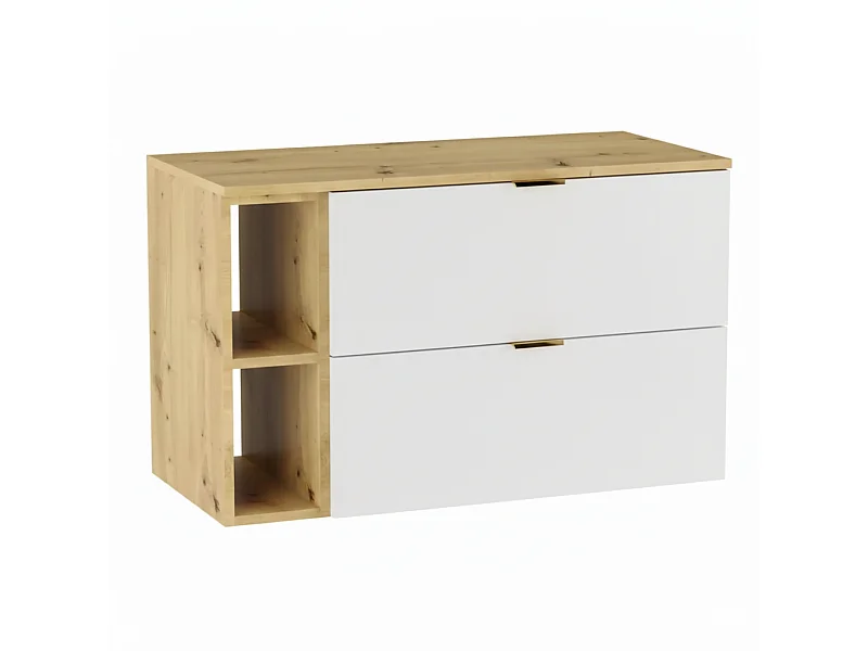 Badezimmer-Set 100 cm Schrank mit Arbeitsplatte und Regal Eiche Artisan / Weiß Orio