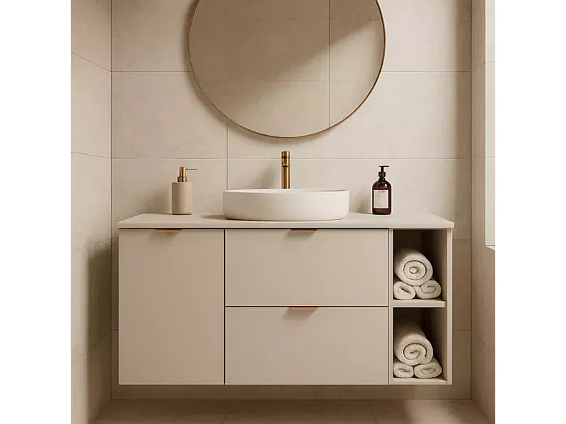 Kaschmir-Badezimmerset 120 cm Schrank mit Arbeitsplatte Schrank mit Korb Regal Orio