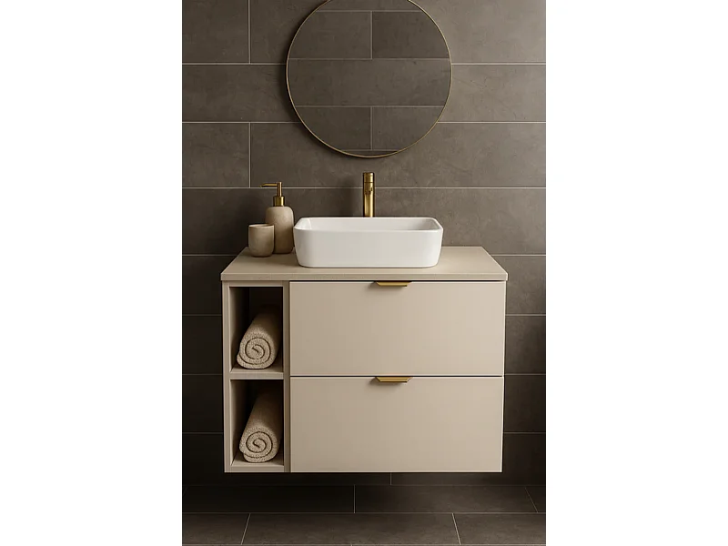 Kaschmir-Badezimmer-Set 80 cm Schrank mit Arbeitsplatte und Regal Orio