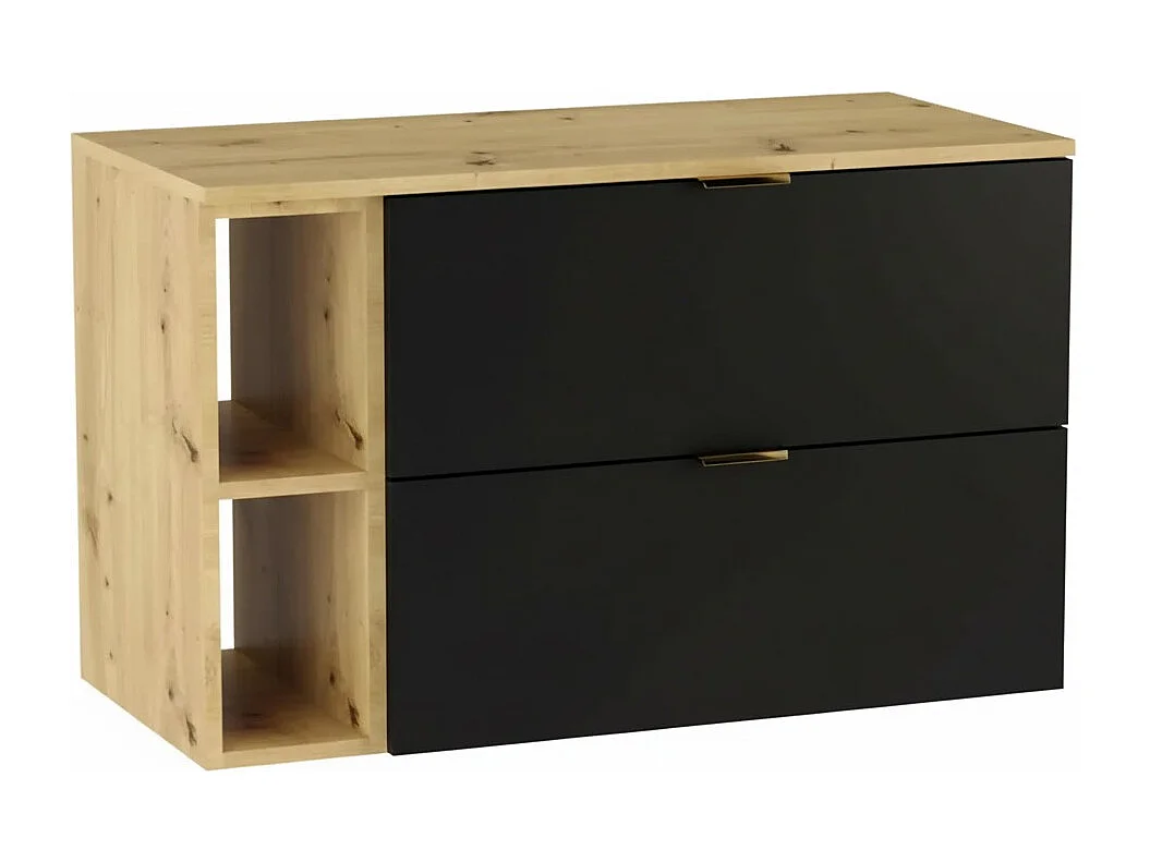 Ensemble pour salle de bain 100 cm Armoire avec plateau et étagère Chêne Artisan / Noir Orio
