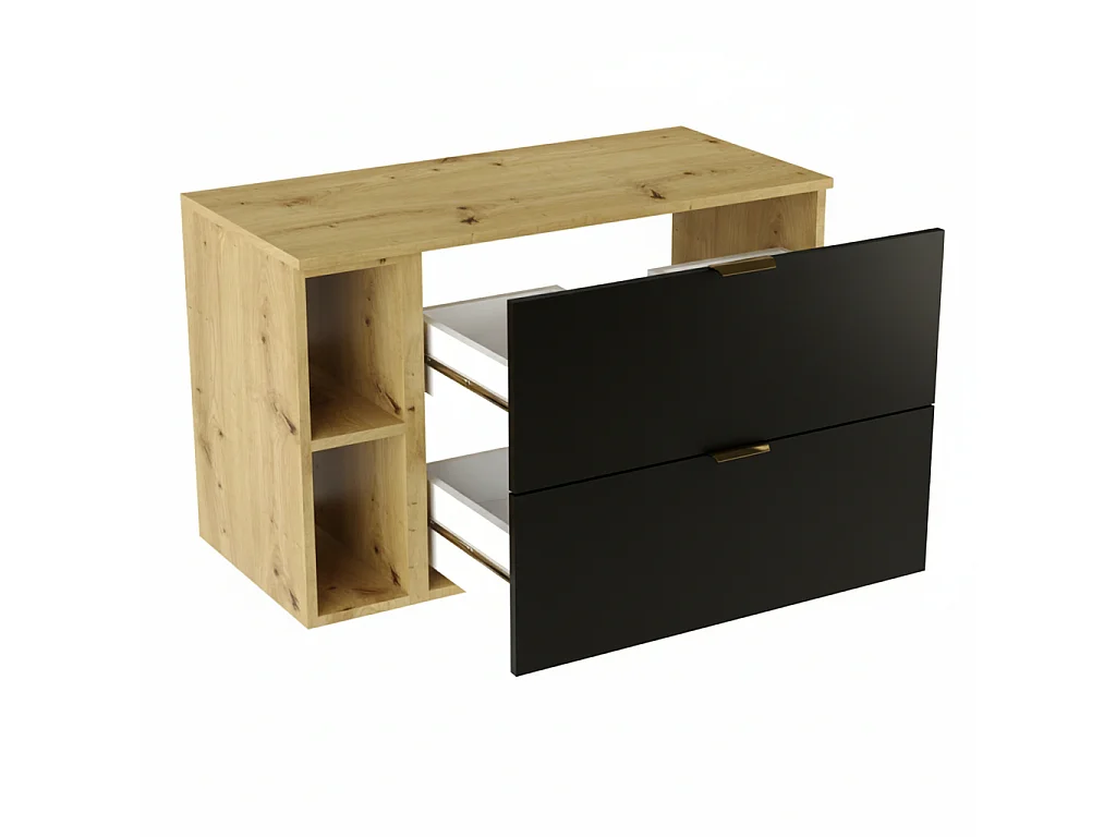 Ensemble pour salle de bain 100 cm Armoire avec plateau et étagère Chêne Artisan / Noir Orio