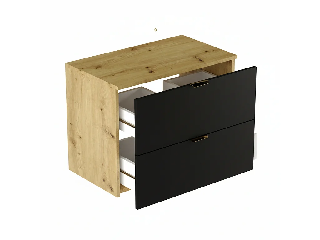 Ensemble pour salle de bain 100 cm Armoire avec plateau et étagère Chêne Artisan / Noir Orio