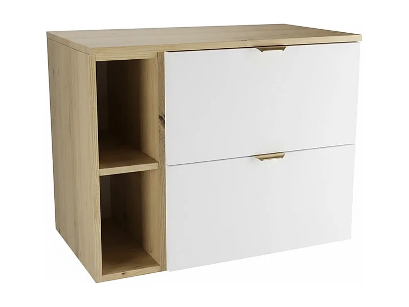 Badezimmer-Set 80 cm Schrank mit Arbeitsplatte und Regal Eiche Artisan / Weiß Orio